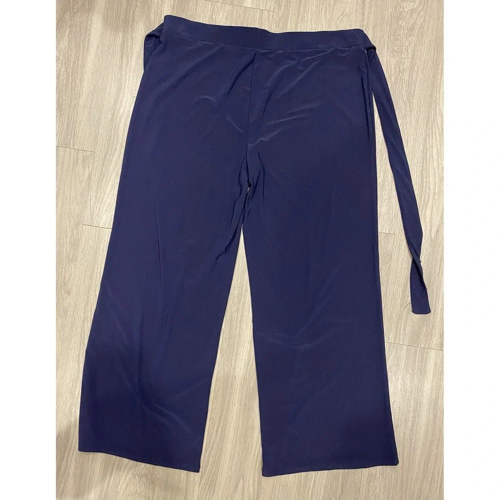 Chaus Womens Performance Stretch Wide Leg Belted Pants XL‎ Navy Blue New NWT $59